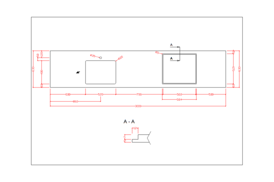 Ausschnittplan Compact Arbeitsplatte.